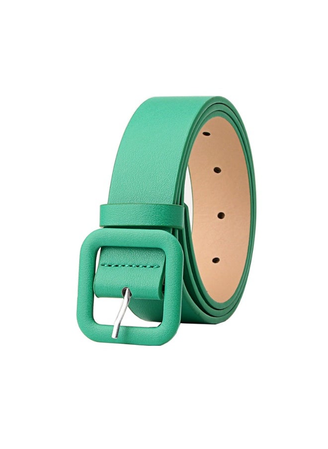 Elegant Candy-Colored Womens Belt with Square Buckle Black