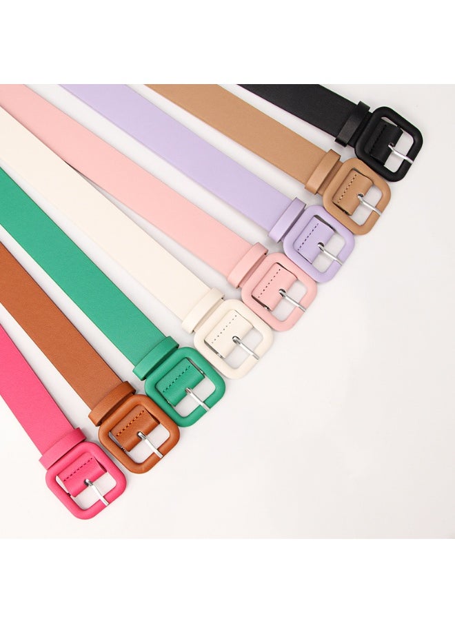 Elegant Candy-Colored Womens Belt with Square Buckle Black
