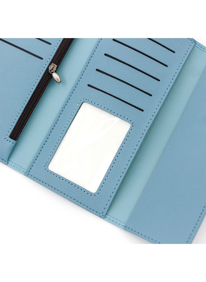 Women's Long Purse Simple Small Fresh Pu Three Fold Bag Zero Wallet Multi-card Card Bag Holding Bag