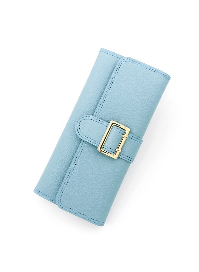 Women's Long Purse Simple Small Fresh Pu Three Fold Bag Zero Wallet Multi-card Card Bag Holding Bag