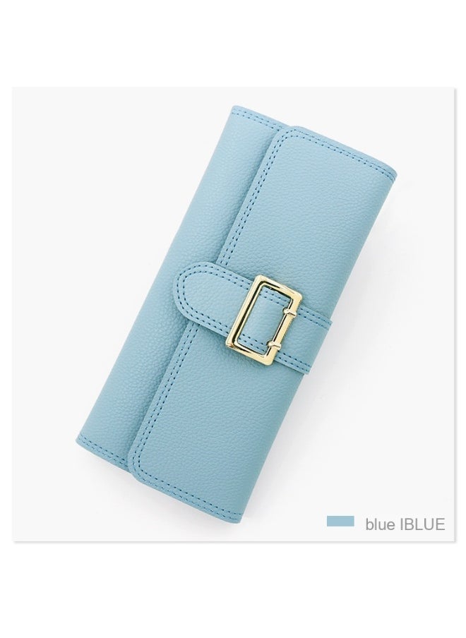 Women's Long Purse Simple Small Fresh Pu Three Fold Bag Zero Wallet Multi-card Card Bag Holding Bag