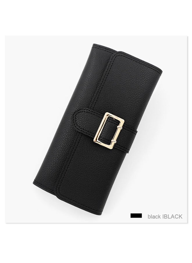 Women's Long Purse Simple Small Fresh Pu Three Fold Bag Zero Wallet Multi-card Card Bag Holding Bag