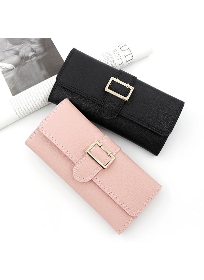 Women's Long Purse Simple Small Fresh Pu Three Fold Bag Zero Wallet Multi-card Card Bag Holding Bag