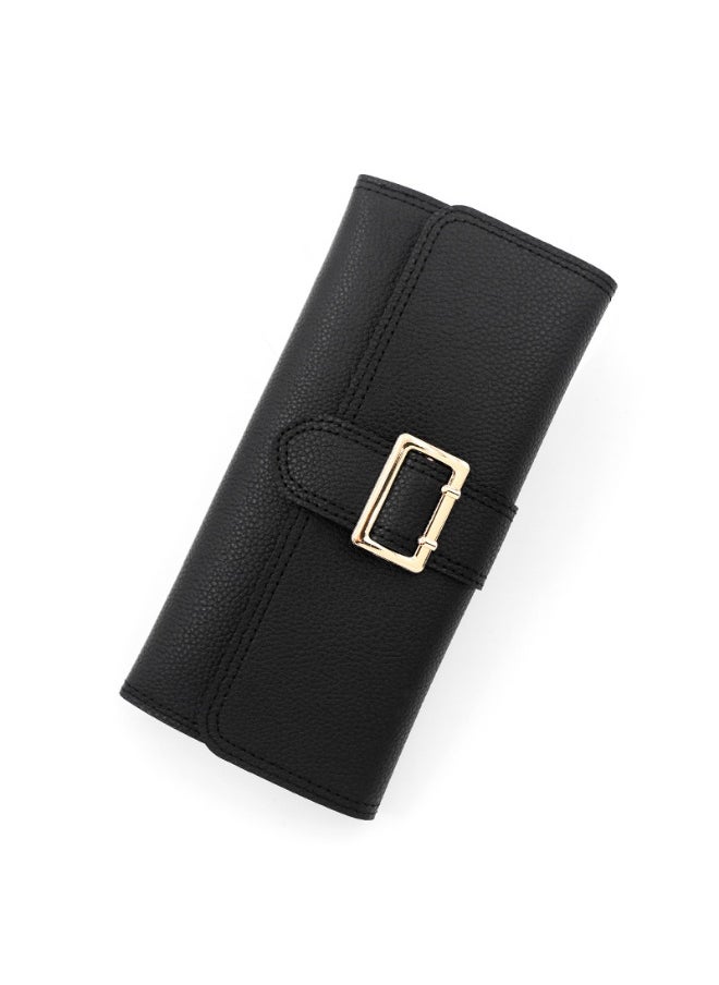 Women's Long Purse Simple Small Fresh Pu Three Fold Bag Zero Wallet Multi-card Card Bag Holding Bag