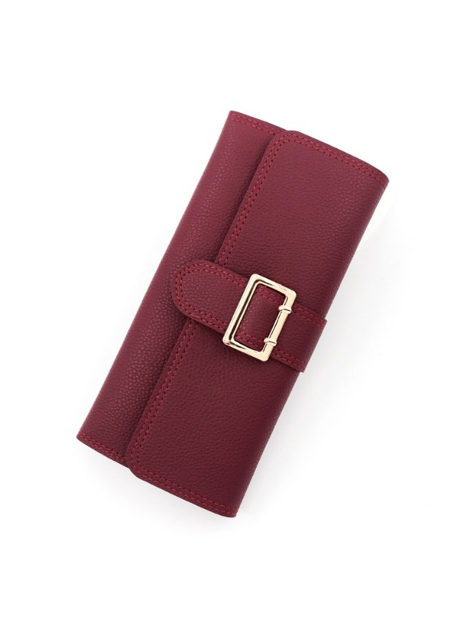 Women's Long Purse Simple Small Fresh Pu Three Fold Bag Zero Wallet Multi-card Card Bag Holding Bag