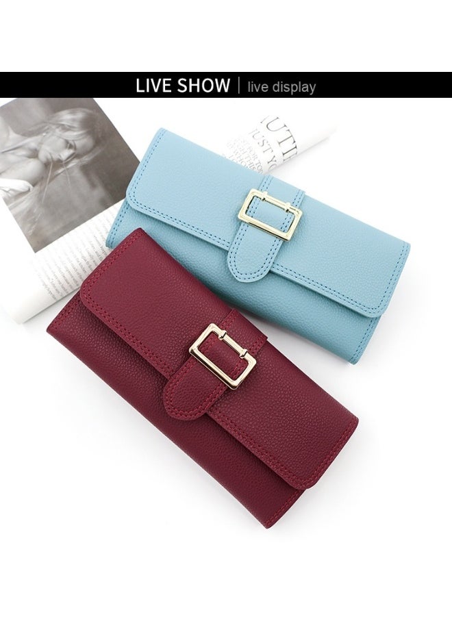 Women's Long Purse Simple Small Fresh Pu Three Fold Bag Zero Wallet Multi-card Card Bag Holding Bag