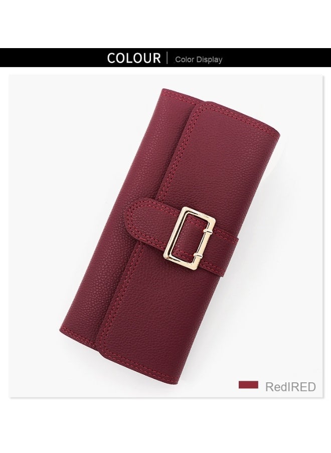 Women's Long Purse Simple Small Fresh Pu Three Fold Bag Zero Wallet Multi-card Card Bag Holding Bag
