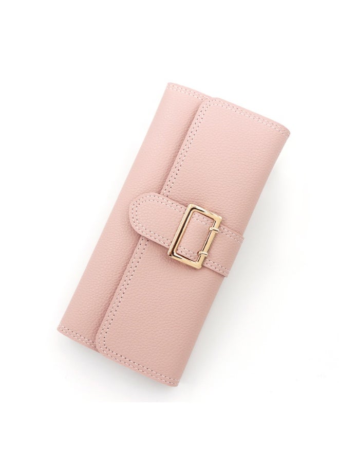 Women's Long Purse Simple Small Fresh Pu Three Fold Bag Zero Wallet Multi-card Card Bag Holding Bag