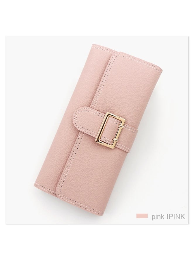 Women's Long Purse Simple Small Fresh Pu Three Fold Bag Zero Wallet Multi-card Card Bag Holding Bag