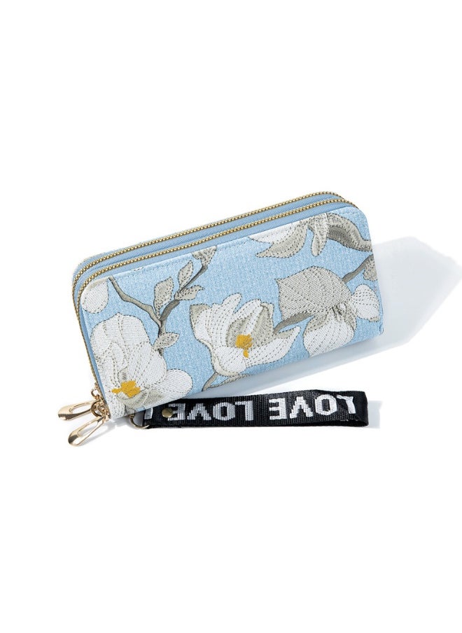 Women's Long All-in-one Double Zipper Korean Student Flower Large Capacity Handbag Soft Coin Purse