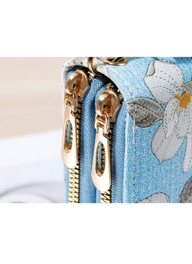 Women's Long All-in-one Double Zipper Korean Student Flower Large Capacity Handbag Soft Coin Purse