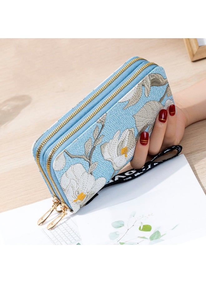 Women's Long All-in-one Double Zipper Korean Student Flower Large Capacity Handbag Soft Coin Purse