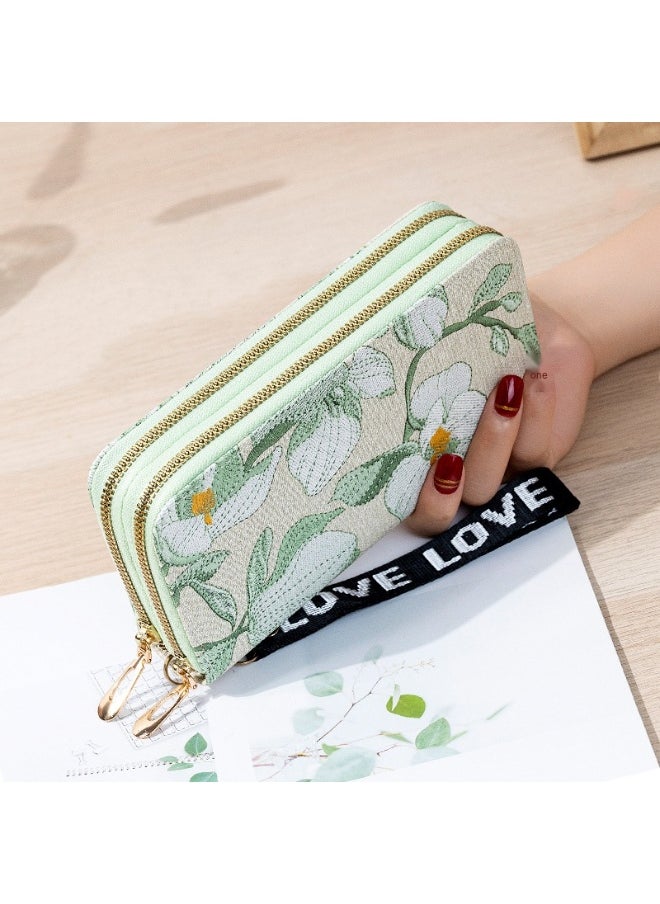 Women's Long All-in-one Double Zipper Korean Student Flower Large Capacity Handbag Soft Coin Purse