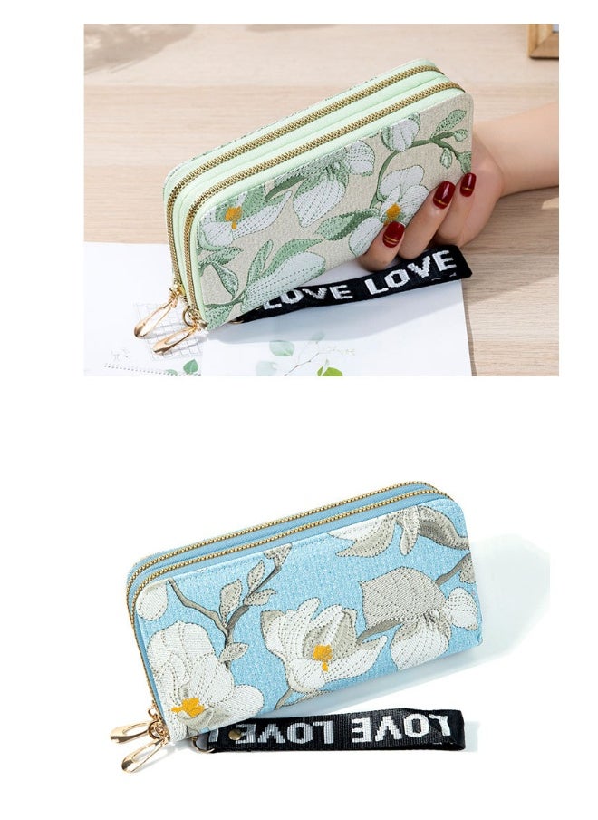 Women's Long All-in-one Double Zipper Korean Student Flower Large Capacity Handbag Soft Coin Purse