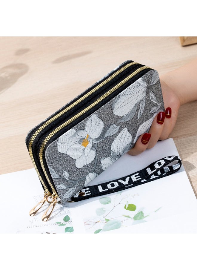 Women's Long All-in-one Double Zipper Korean Student Flower Large Capacity Handbag Soft Coin Purse