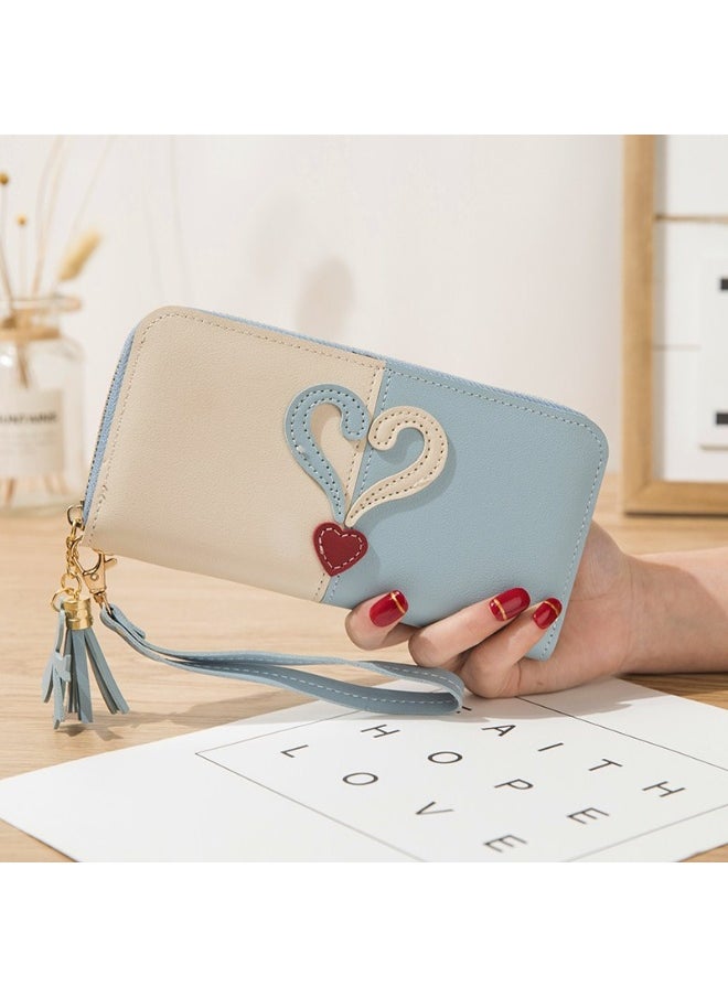 Long Women's Zipper Money Clip Female Student Korean Patchwork Color Fringed Handhold Mobile Phone Bag