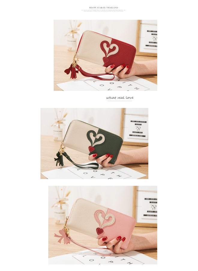 Long Women's Zipper Money Clip Female Student Korean Patchwork Color Fringed Handhold Mobile Phone Bag