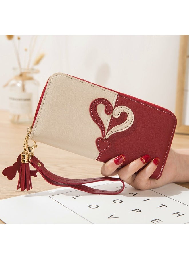 Long Women's Zipper Money Clip Female Student Korean Patchwork Color Fringed Handhold Mobile Phone Bag