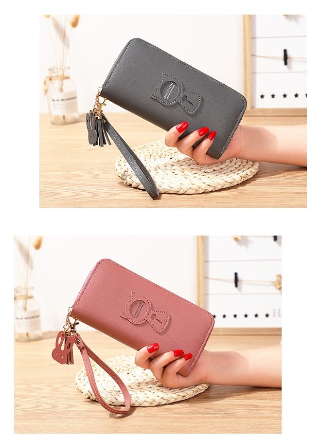 Cute Cat Holding Purse Women's Long Zipper Korean Fashion Handbag Coin Purse