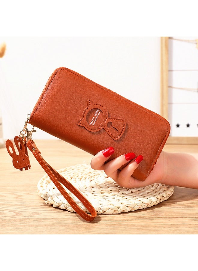 Cute Cat Holding Purse Women's Long Zipper Korean Fashion Handbag Coin Purse