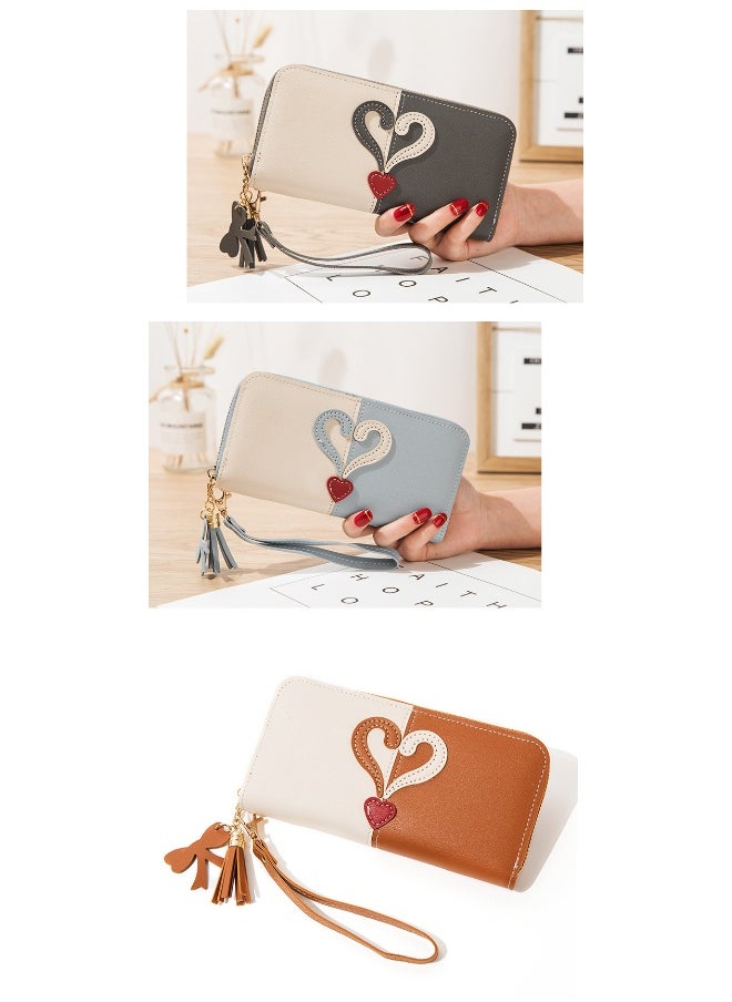 Long Women's Zipper Money Clip Female Student Korean Patchwork Color Fringed Handhold Mobile Phone Bag
