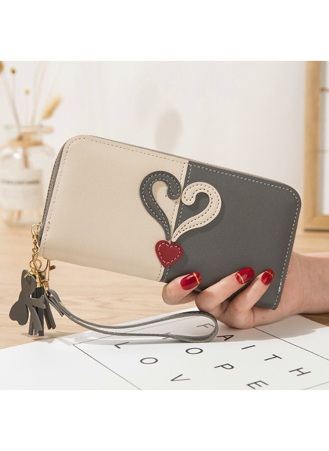 Long Women's Zipper Money Clip Female Student Korean Patchwork Color Fringed Handhold Mobile Phone Bag