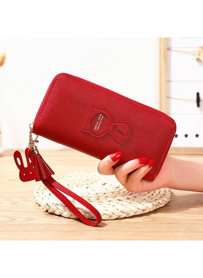 Cute Cat Holding Purse Women's Long Zipper Korean Fashion Handbag Coin Purse
