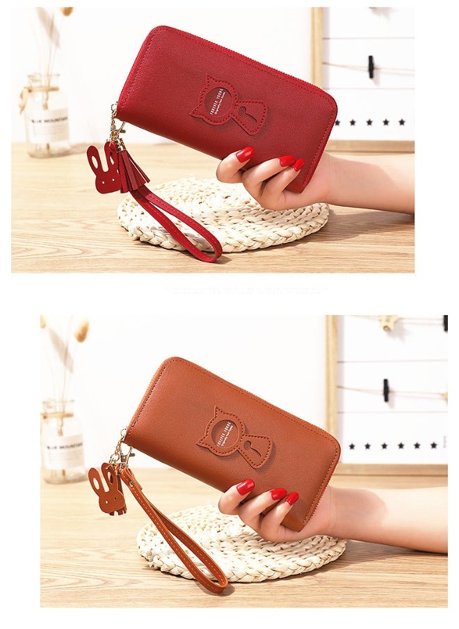 Cute Cat Holding Purse Women's Long Zipper Korean Fashion Handbag Coin Purse