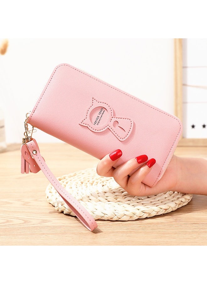 Cute Cat Holding Purse Women's Long Zipper Korean Fashion Handbag Coin Purse
