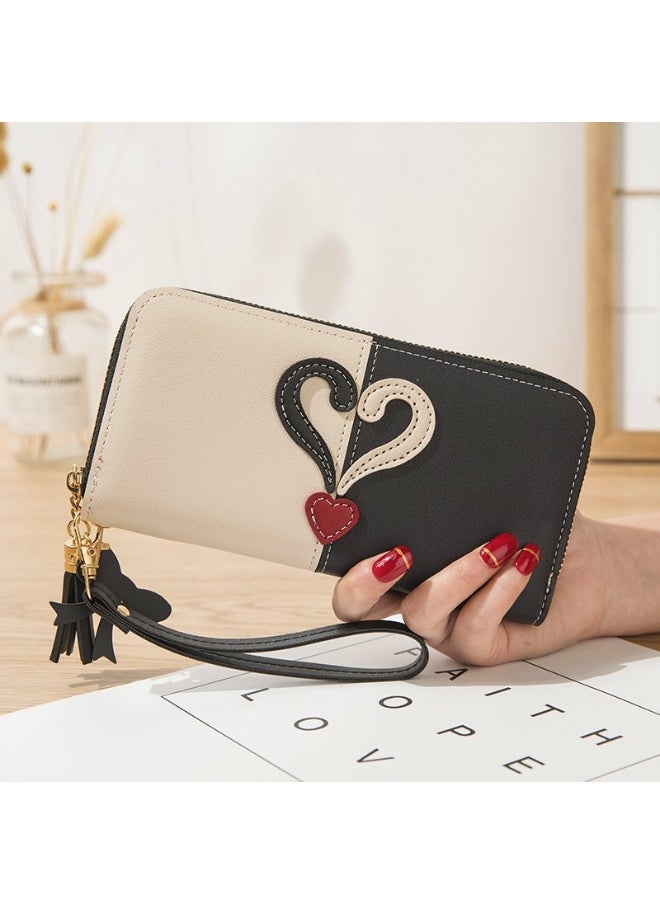Long Women's Zipper Money Clip Female Student Korean Patchwork Color Fringed Handhold Mobile Phone Bag