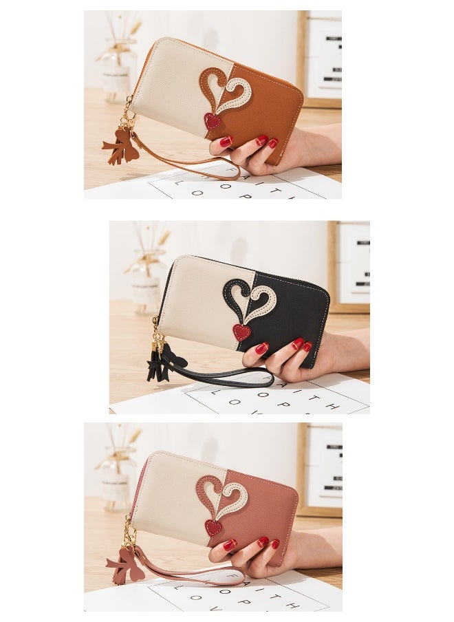 Long Women's Zipper Money Clip Female Student Korean Patchwork Color Fringed Handhold Mobile Phone Bag