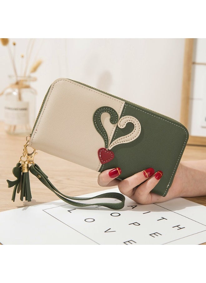 Long Women's Zipper Money Clip Female Student Korean Patchwork Color Fringed Handhold Mobile Phone Bag