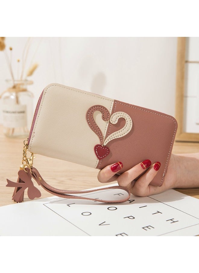 Long Women's Zipper Money Clip Female Student Korean Patchwork Color Fringed Handhold Mobile Phone Bag
