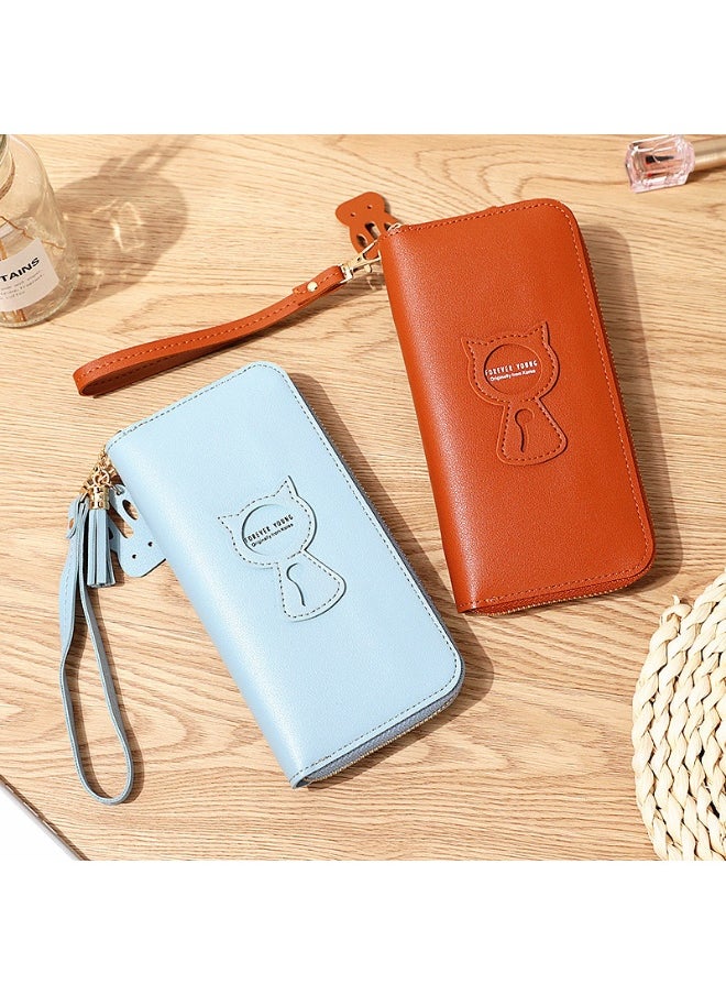 Cute Cat Holding Purse Women's Long Zipper Korean Fashion Handbag Coin Purse