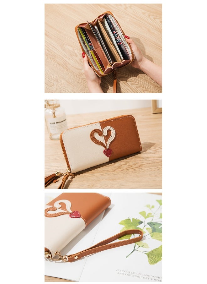 Long Women's Zipper Money Clip Female Student Korean Patchwork Color Fringed Handhold Mobile Phone Bag