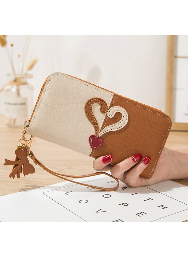 Long Women's Zipper Money Clip Female Student Korean Patchwork Color Fringed Handhold Mobile Phone Bag
