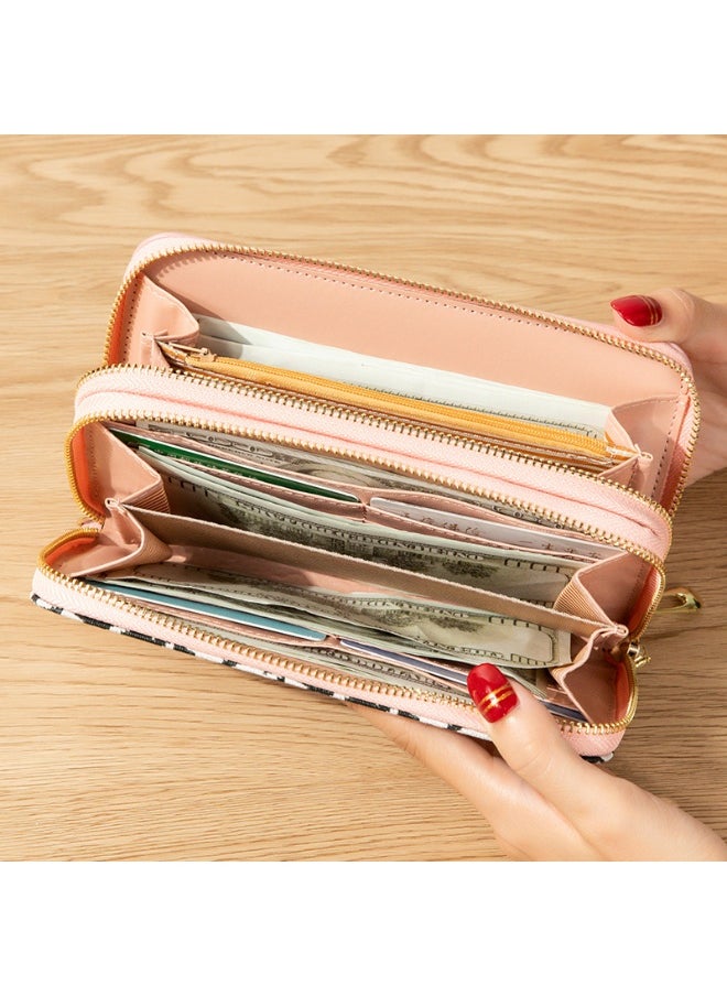 Women's Long Purse Double Zipper Student Thousand Bird Print Money Clip Large Capacity Clutch Bag Soft Coin Purse