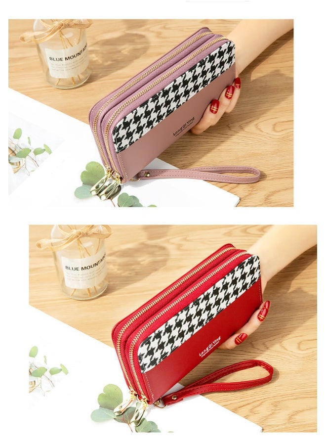 Women's Long Purse Double Zipper Student Thousand Bird Print Money Clip Large Capacity Clutch Bag Soft Coin Purse