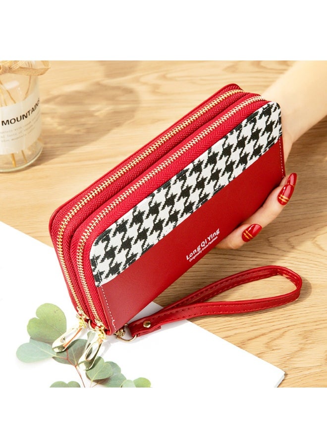 Women's Long Purse Double Zipper Student Thousand Bird Print Money Clip Large Capacity Clutch Bag Soft Coin Purse