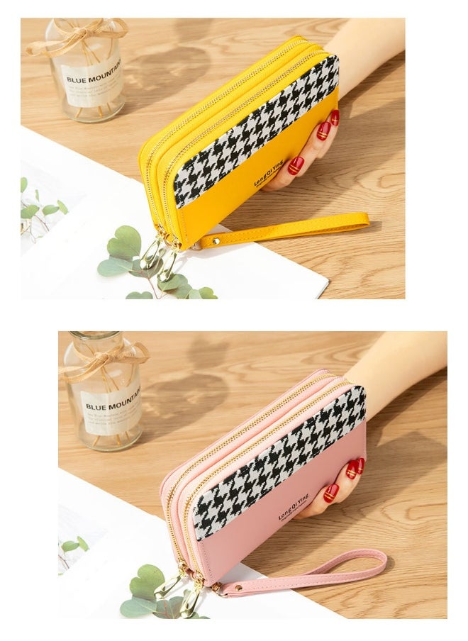 Women's Long Purse Double Zipper Student Thousand Bird Print Money Clip Large Capacity Clutch Bag Soft Coin Purse