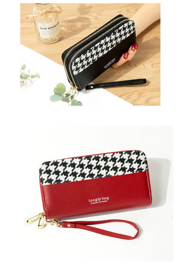 Women's Long Purse Double Zipper Student Thousand Bird Print Money Clip Large Capacity Clutch Bag Soft Coin Purse