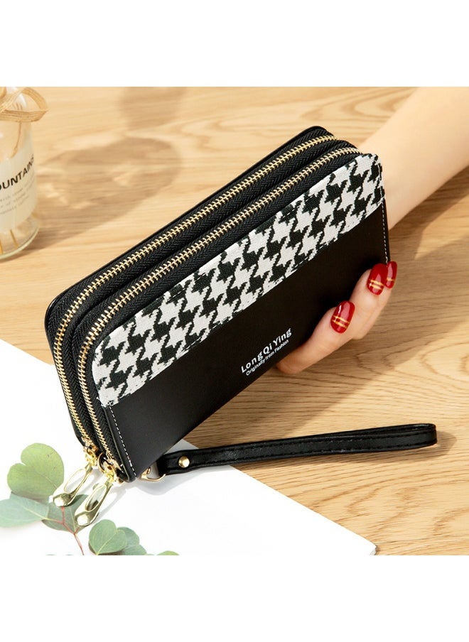 Women's Long Purse Double Zipper Student Thousand Bird Print Money Clip Large Capacity Clutch Bag Soft Coin Purse