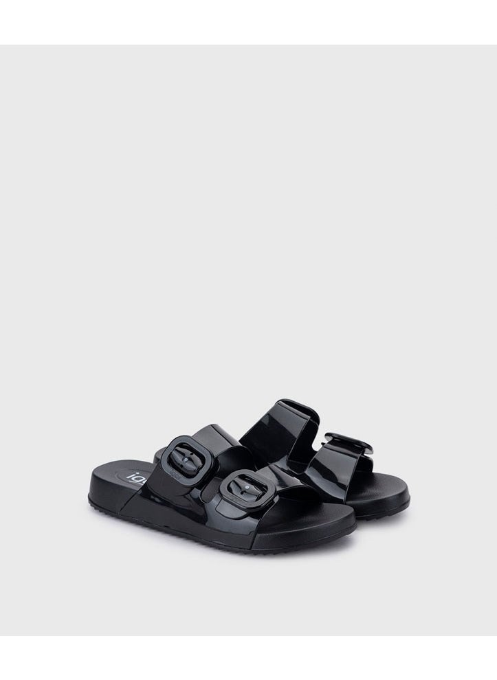 Haban Brillo Double-Striped Black Slippers