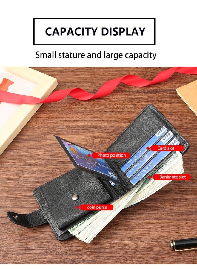 Men's Short Wallet Fashion Retro Multifunctional Wallet Zipper Buckle Card Holder