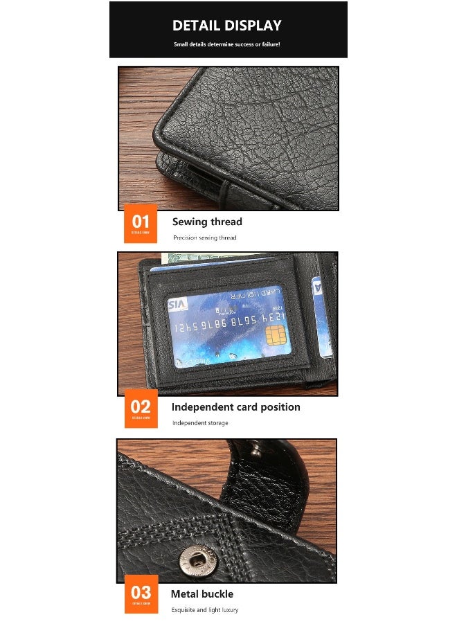 Men's Short Wallet Fashion Retro Multifunctional Wallet Zipper Buckle Card Holder