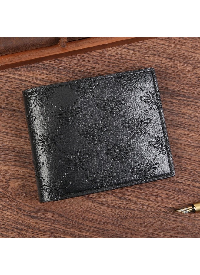 Men's Honeybee Print Short Wallet Fashion Retro Multifunctional Wallet Zipper Buckle Card Holder