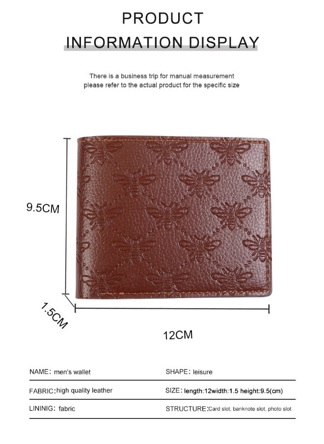 Men's Honeybee Print Short Wallet Fashion Retro Multifunctional Wallet Zipper Buckle Card Holder