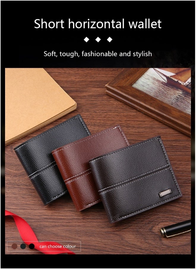 Men's Short Wallet Fashion Retro Multifunctional Wallet Zipper Buckle Card Holder