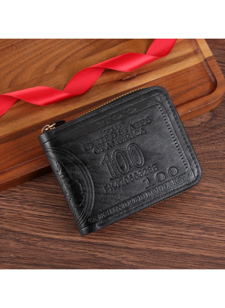 Men's Hot Embossed USD Short Wallet Fashion Retro Multifunctional Wallet Zipper Buckle Card Holder