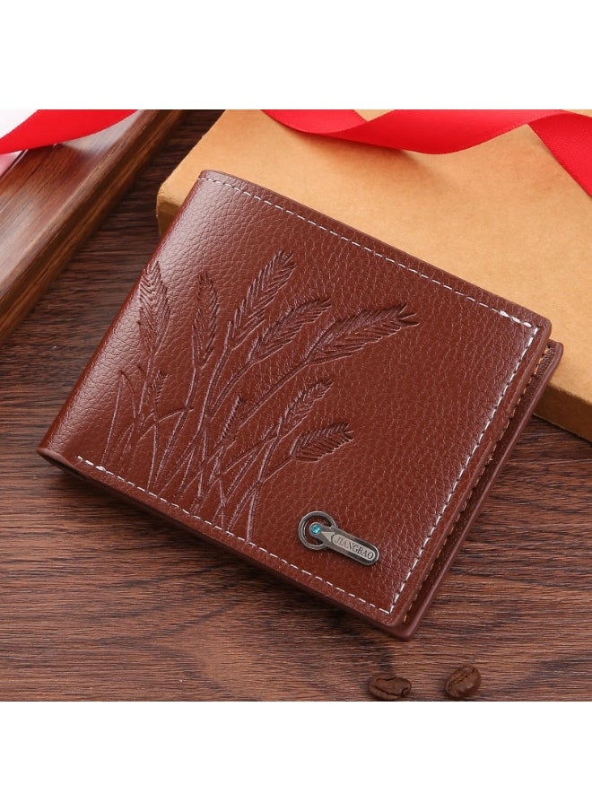 Men's Wheat-embossed Short Wallet Fashion Retro Multifunctional Wallet Zipper Buckle Card Holder